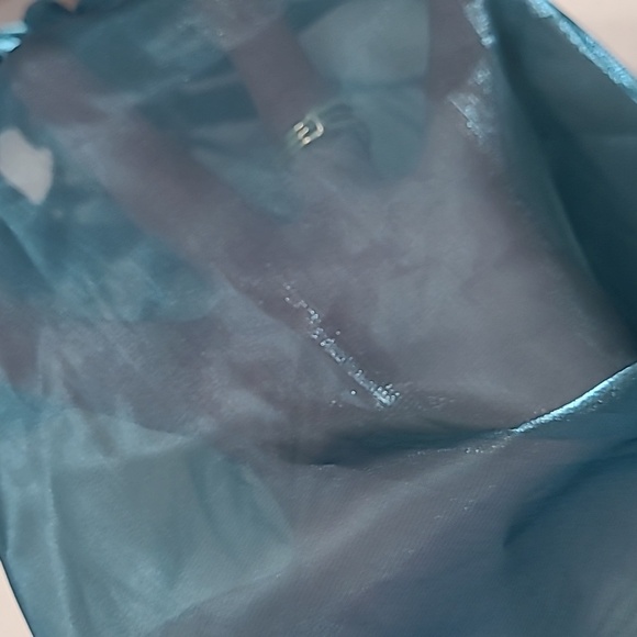 Thirty Thirty Teal Mini Dress with Sheer Poof Sleeves & Smocked Back size XL - Picture 4 of 8